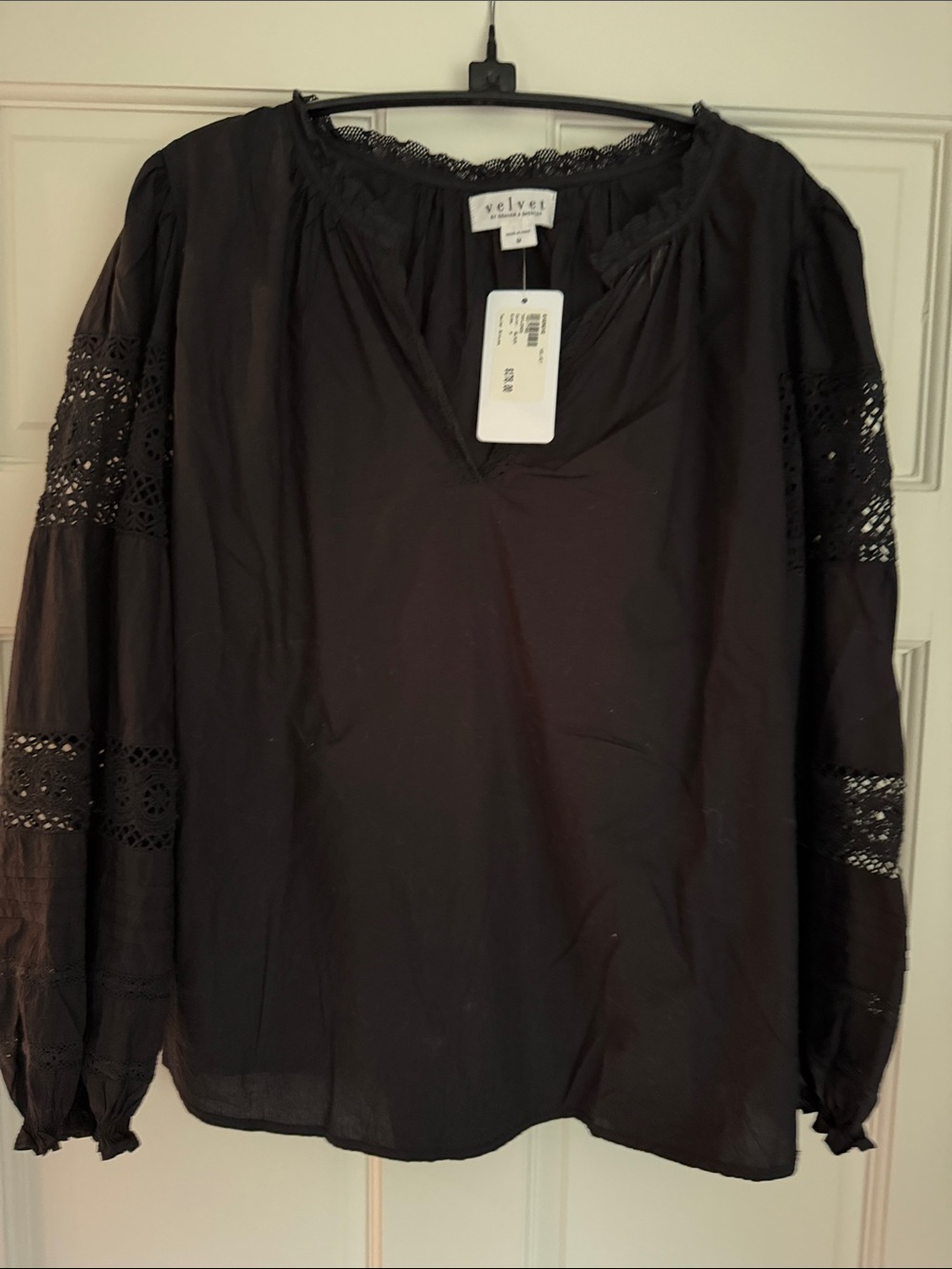 Velvet Tayler Black Blouse Lace-Panel trim on arms